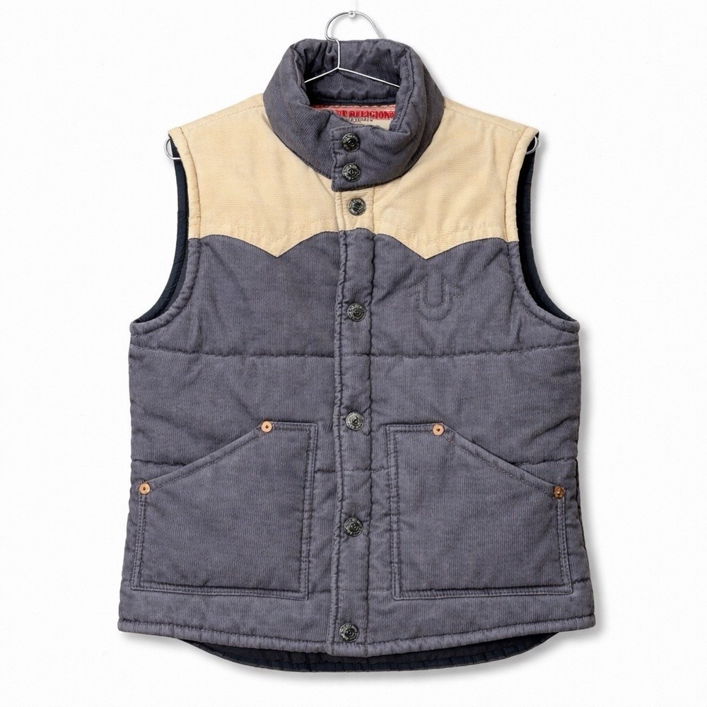 True Religion Carter Vest Jacket Logo two tone Corduroy Men's L western